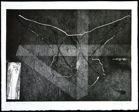 "Höhlenfahrt", 1985. Aquatint by Akos NOVAKY
