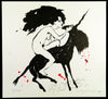 Nude and unicorn, 1988. Mixed media by Angela HAMPEL Print (GDR)