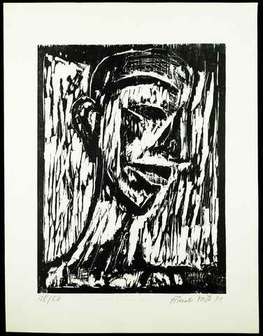 "Zu P. Neruda: Einsamer Herr", 1981. Woodcut by Frank VOIGT