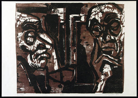 Expressionist Realism. "Kritiker", 1981. Woodcut by Heinz TETZNER