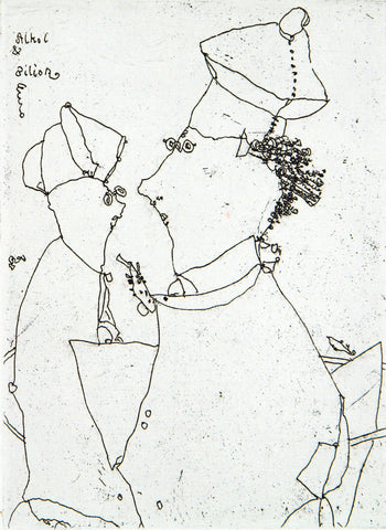 „Alkol und Bilior“, 1988. Etching and drypoint by Horst HUSSEL