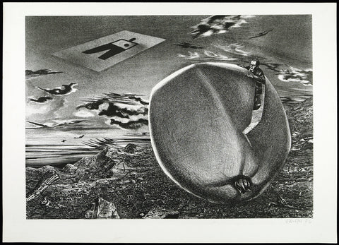 Leipzig School. „Ehrung für Günter Kunert“, 1976. Lithograph by Jürgen SCHÄFER