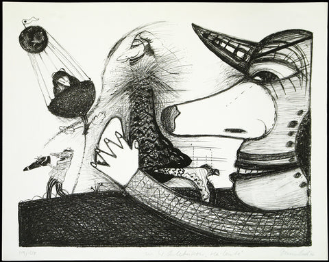 "Zu W. Chlebnikow 'Ha Leute'", 1977. Lithograph by Lutz DAMMBECK