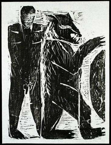 „Mann und Tier“, 1990. Woodcut by Ruth TESMAR