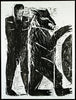 „Mann und Tier“, 1990. Woodcut by Ruth TESMAR Print (GDR)