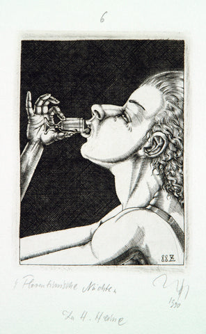Leipzig School. "Florentinische Nächte (zu H. Heine)", 1990. Copper engraving by Baldwin ZETTL