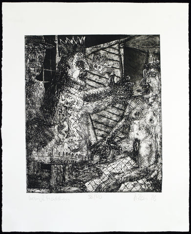 Leipzig School. "König & Mädchen", 1985. Aquatint by Werner LIEBMANN