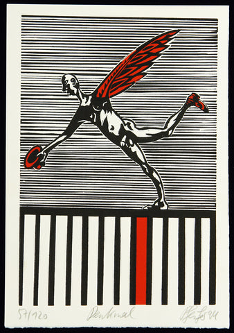 Leipzig School. "Denkmal", 1994. Linocut by Uwe PFEIFER