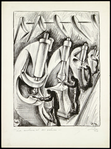 Hungarian Expressionism. „La machine et se esclaves“, 1924. Lithograph by Gyula ZILZER