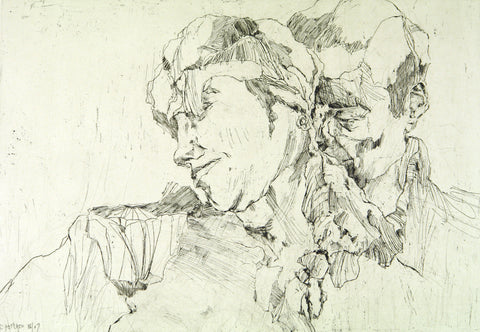 „Wo unsere Zeit wohl liegt?“, 1987. Drypoint by Christine PERTHEN